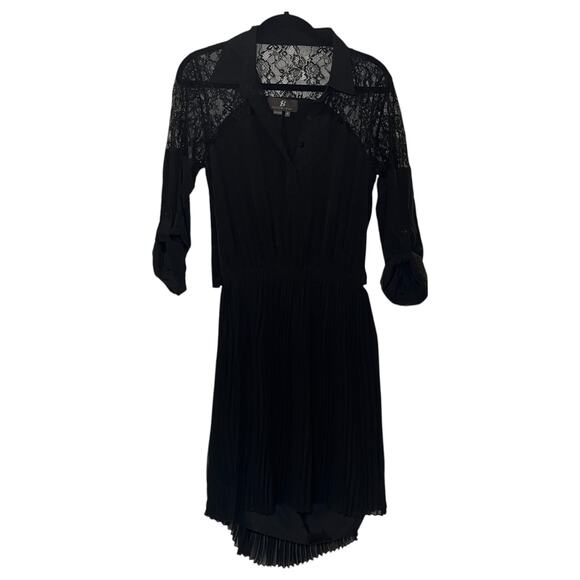 Sachin + Babi Silk Blend Pleated Collared Long Sleeve Lace Dress Black Size 8 - Picture 1 of 7
